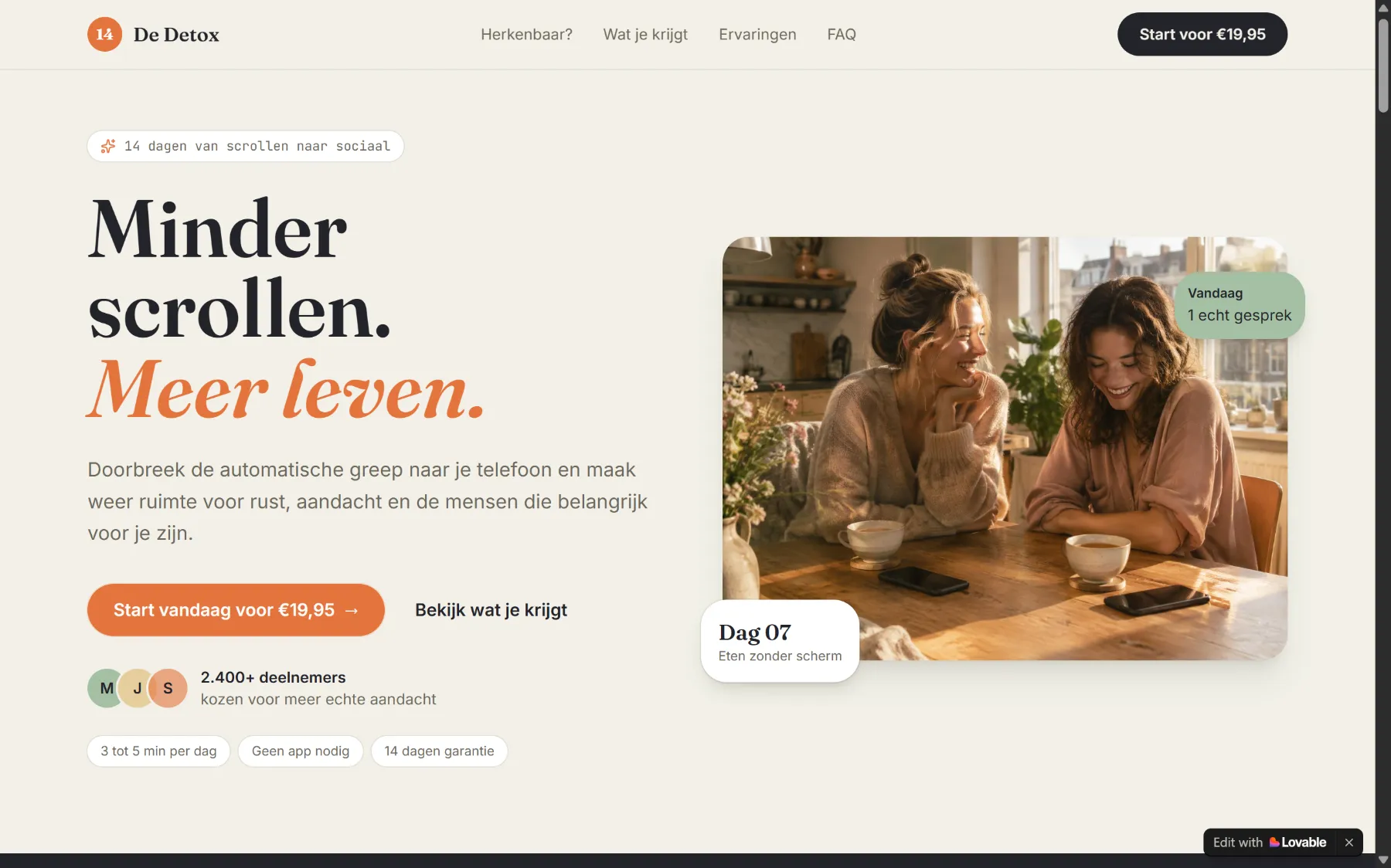 Oude homepage van De Detox