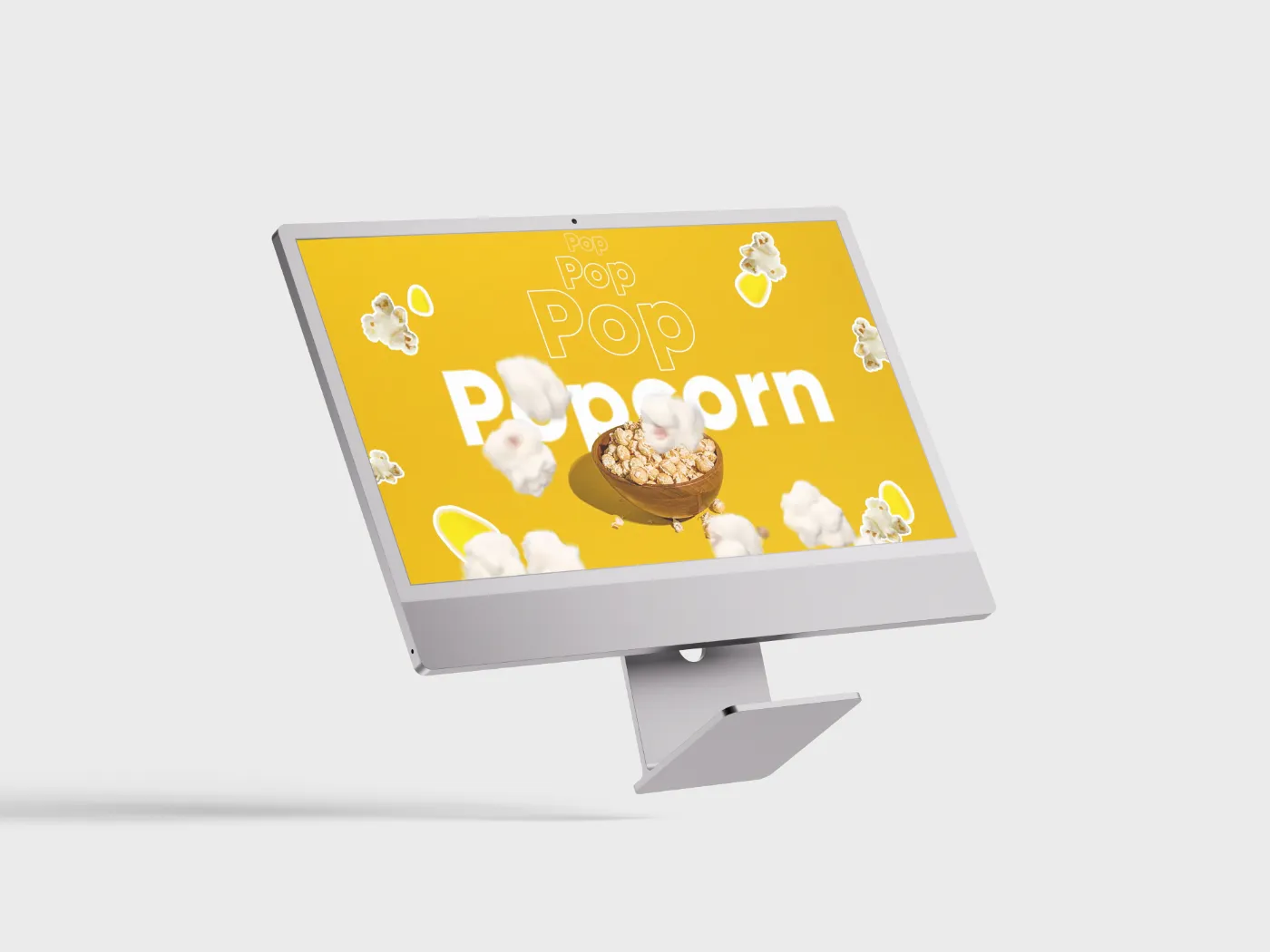 Popcorn-commercial op een iMac-mockup