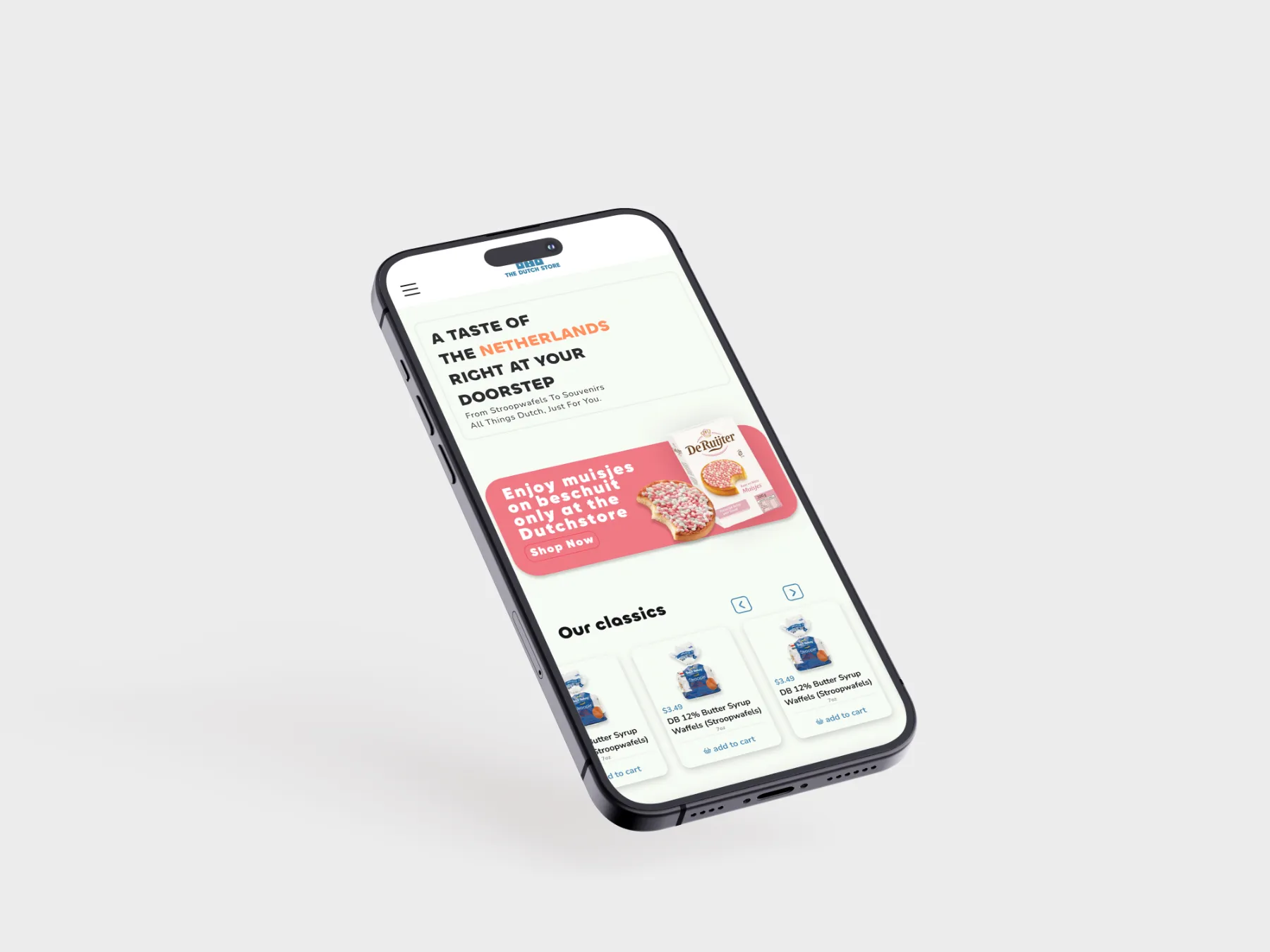 The Dutch Store op een iPhone-mockup
